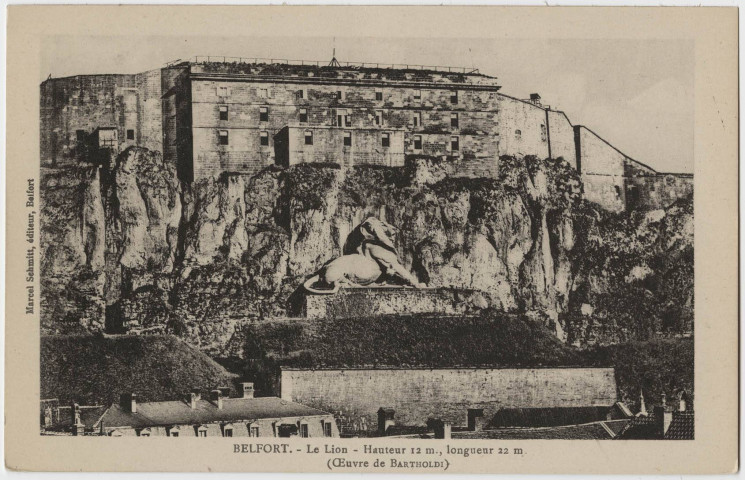 Belfort, le Lion, hauteur 12 m., longueur 22 m. (œuvre de Bartholdi).
