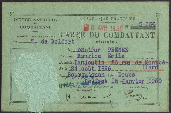 PRENEZ Maurice Emile