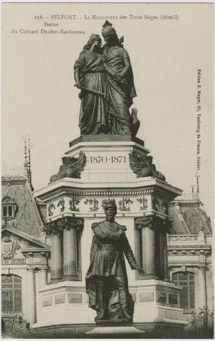 Belfort, le monument des Trois Sièges (détail), statue du colonel Denfert-Rochereau.