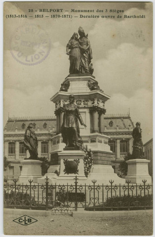 Belfort, monument des 3 Sièges (1813-1814, 1815, 1870-1871), dernière œuvre de Bartholdi).