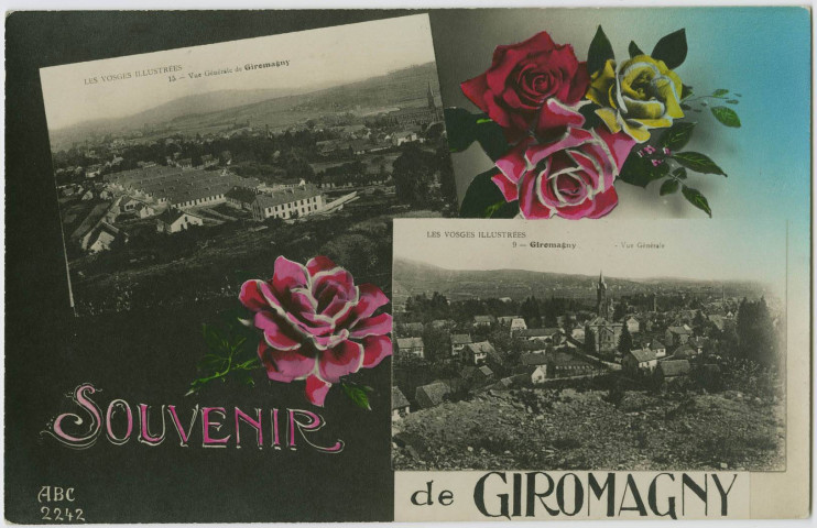 Souvenir de Giromagny [mosaïque de 2 vues avec décoration de fleurs].