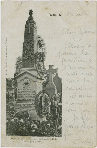 Delle, monument à la mémoire des enfants de Delle morts pour la Patrie.