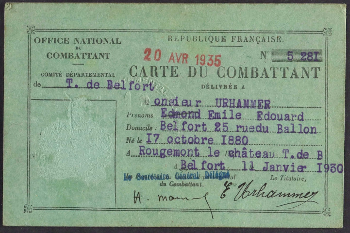 URHAMMER Edmond Emile Edouard