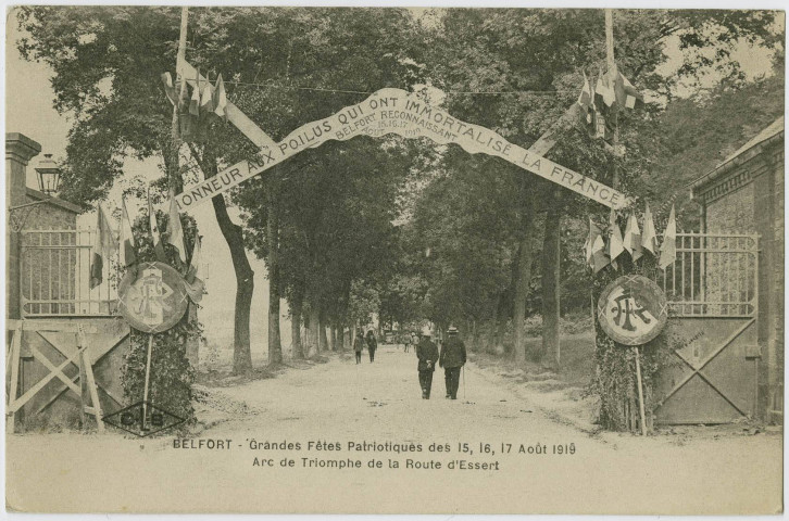 Belfort, grandes fêtes patriotiques des 15, 16, 17 août 1919, arc de triomphe de la route d'Essert.