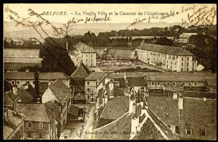 Belfort, la vieille ville et la caserne de l'Espérance.