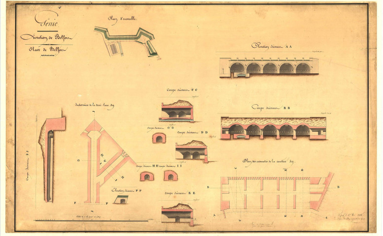 Atlas des fortifications, Souterrains de la demi-lune 49 ; plan des casemates de la courtine 49.