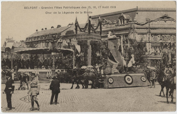 Belfort, grandes fêtes patriotiques des 15, 16, 17 août 1919, char de la légende de la Miotte.