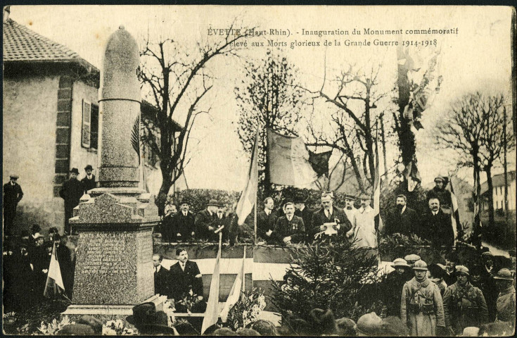 Evette (Haut-Rhin), inauguration du monument commémoratif élevé aux Morts glorieux de la Grande Guerre 1914-1918.
