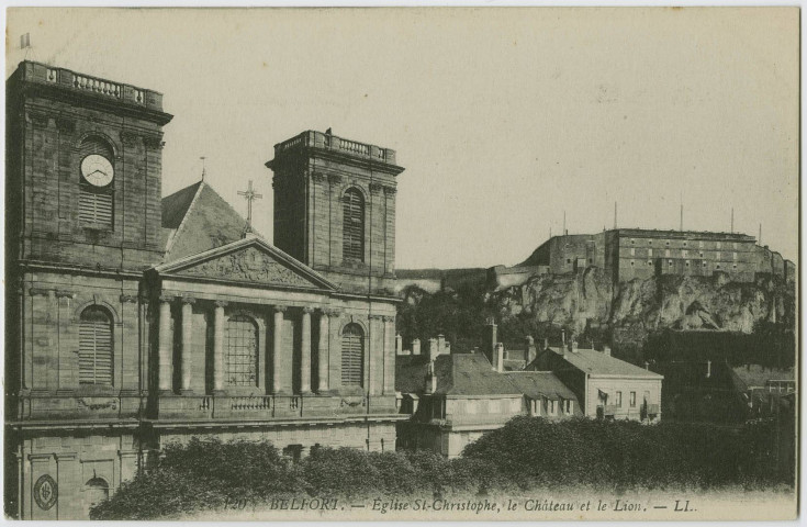 Belfort, église St-Christophe, le château et le Lion.